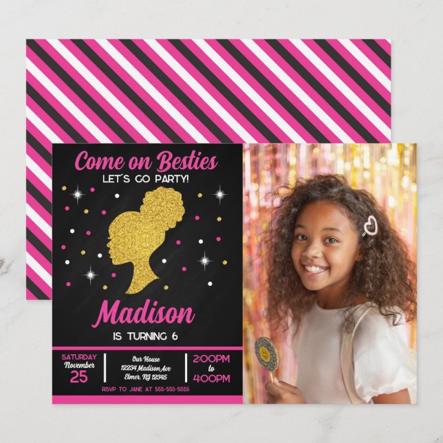 Convites Festa de Aniversário de Moda das Melhores Amigas B (Frente/Verso)