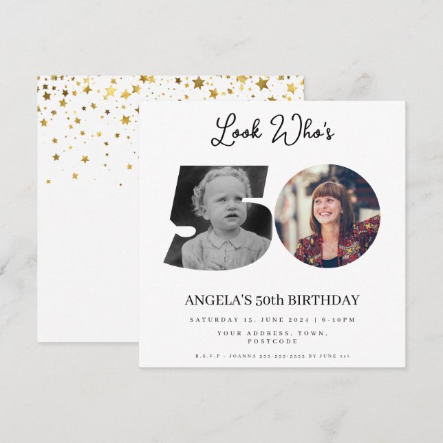 Convites festa de aniversário de Montagem de Fotos com 50 a (Frente/Verso)