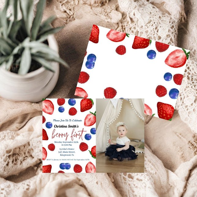 Convites Festa de aniversário de morango, 1º aniversário (Criador carregado)