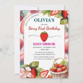 Convites Festa de aniversário de morango Berry Primeiro Con