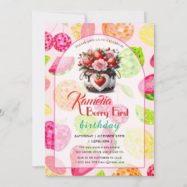 Convites Festa de aniversário de morango Berry Primeiro Con