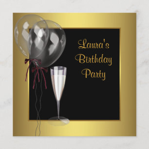 Convites Festa de Aniversário de Mulher Champagne Ouro Pret