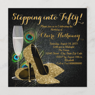 Convites Festa de Aniversário de Mulher Pavão Dourado