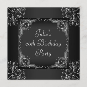 Convites Festa de Aniversário de Mulher Preta Prateada