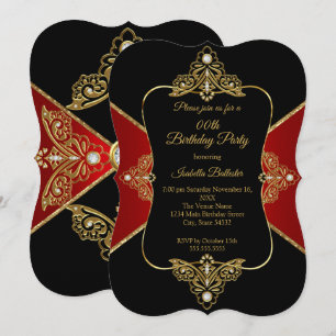 Convites Festa de Aniversário de Mulheres Vermelho Preto Di