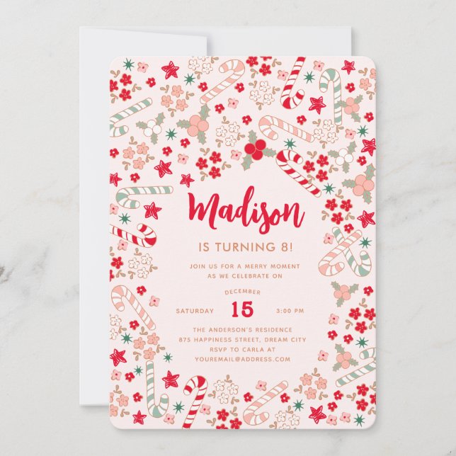 Convites Festa de aniversário de Natal Candy Cane (Frente)