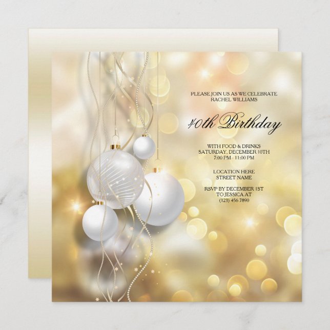 Convites Festa de aniversário de Natal Elegante Baubles (Frente/Verso)