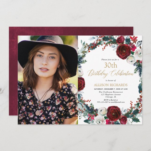 Convites Festa de aniversário de Natal - foto de ouro borra (Frente/Verso)