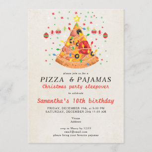 Convites Festa de Aniversário de Natal Pizza & Pijamas