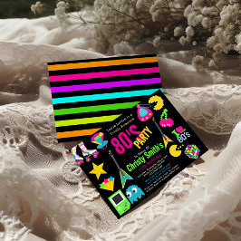 Convites Festa de aniversário de Neon Retro Personalizada