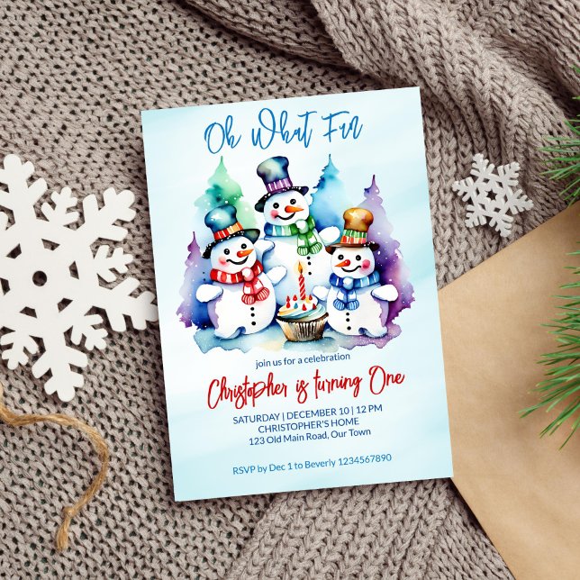 Convites Festa de aniversário de neves fofinhos de inverno (Winter onederland birthday party editable template invitation digital download  cute snowmen cupcake)