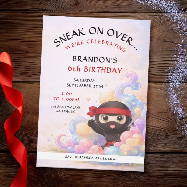 Convites Festa de Aniversário de Ninja Infantil Sonho Fofo (Criador carregado)