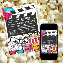 Convites Festa de Aniversário de Noite de Cinema para Menin