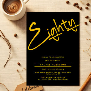 Convites Festa de aniversário de Oitava Adulto Preta e Dour