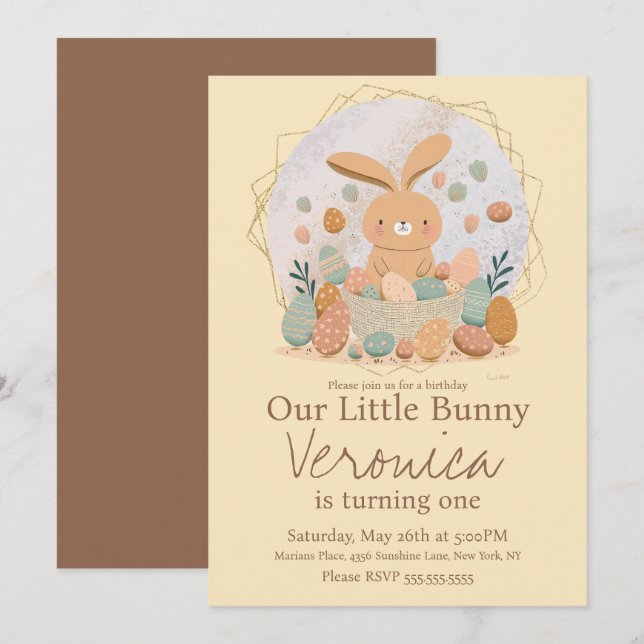 Convites Festa de aniversário de Ovos de Páscoa Coalhada co (Frente/Verso)