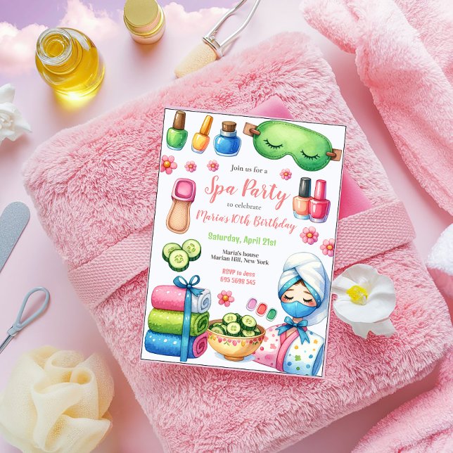 Convites Festa de aniversário de Pampering no Dia do Spa (Criador carregado)