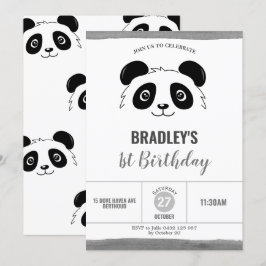Convites Festa de aniversário de Panda em preto e branco
