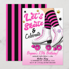 Convites Festa de Aniversário de Patinação de Patins Rosa e