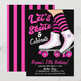 Convites Festa de Aniversário de Patinação de Patins Rosa e