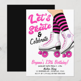 Convites Festa de Aniversário de Patinação de Patins Rosa e