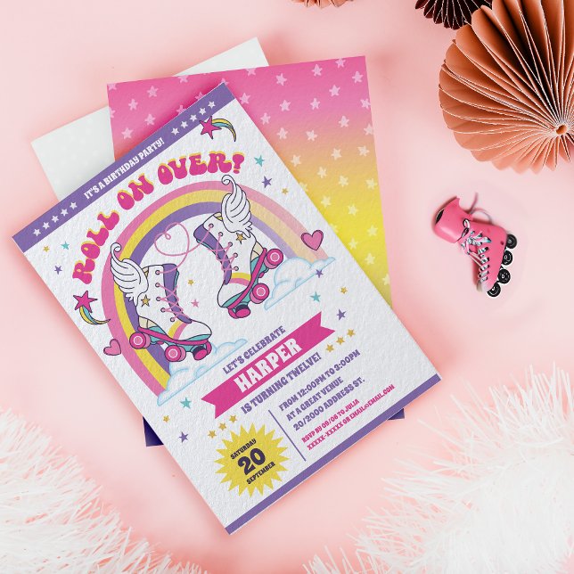 Convites Festa de aniversário de patinação do cilindro (Unleash your inner roller skater with this super cool Roller Skating Birthday Party invitation! )