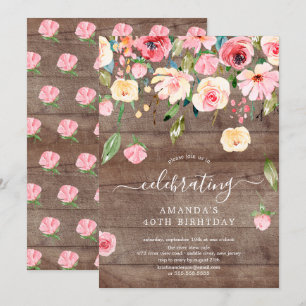 Convites Festa de aniversário de Peonias Rosa Rosa Rústic