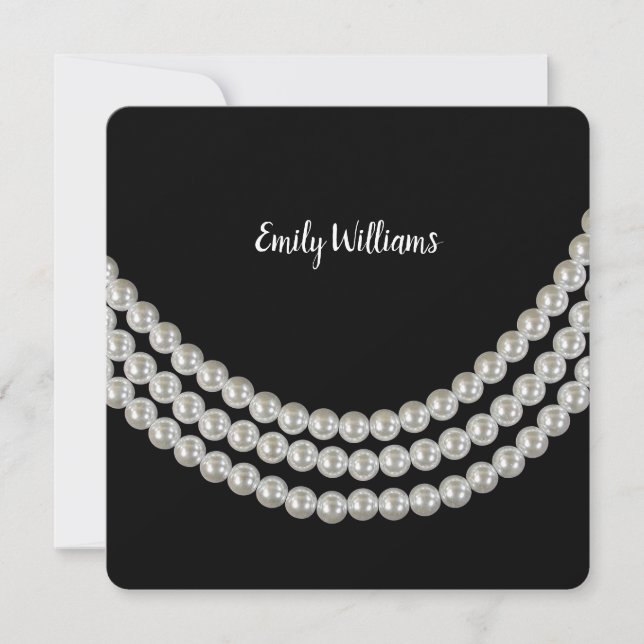 Convites Festa de aniversário de pérolas a preto (Frente)