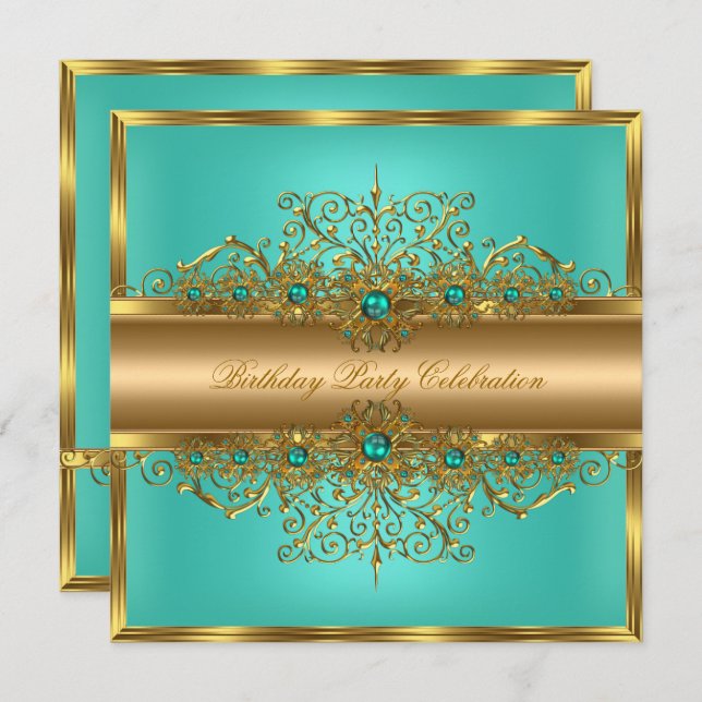 Convites Festa de aniversário de Pérolas de Jade Dourada El (Frente/Verso)