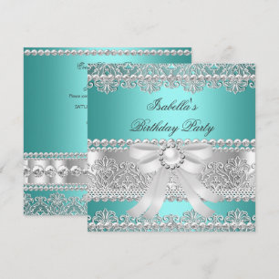 Convites Festa de aniversário de pérolas de prata lacrimogê