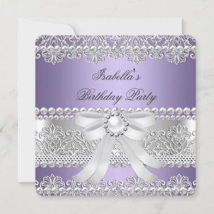 Convites Festa de aniversário de pérolas de prata roxa Eleg