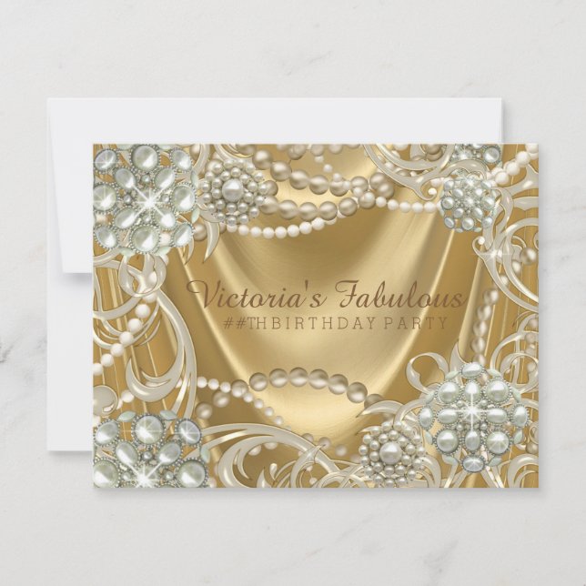Convites Festa de aniversário de pérolas Dourada (Frente)