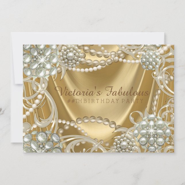 Convites Festa de aniversário de pérolas Dourada (Frente)