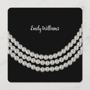 Convites Festa de aniversário de pérolas em preto