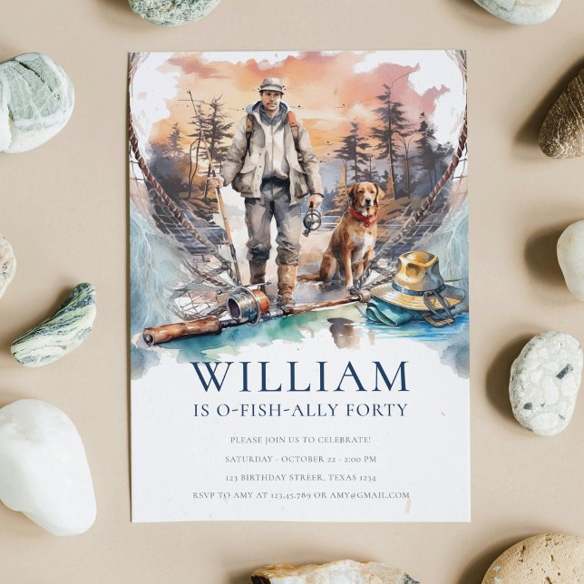 Convites Festa de aniversário de pesca de adultos e cães (Criador carregado)