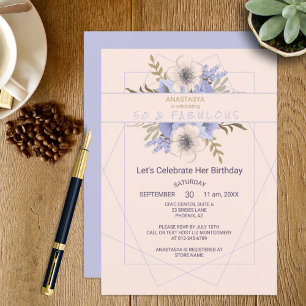 Convites festa de aniversário de pêssego violeta 50 e fabul