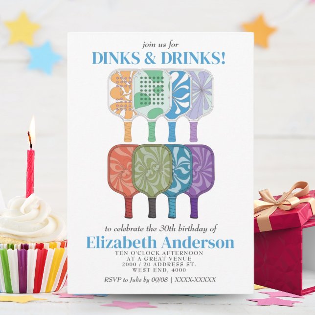 Convites Festa de Aniversário de Pickleball com Aquarela El (Criador carregado)