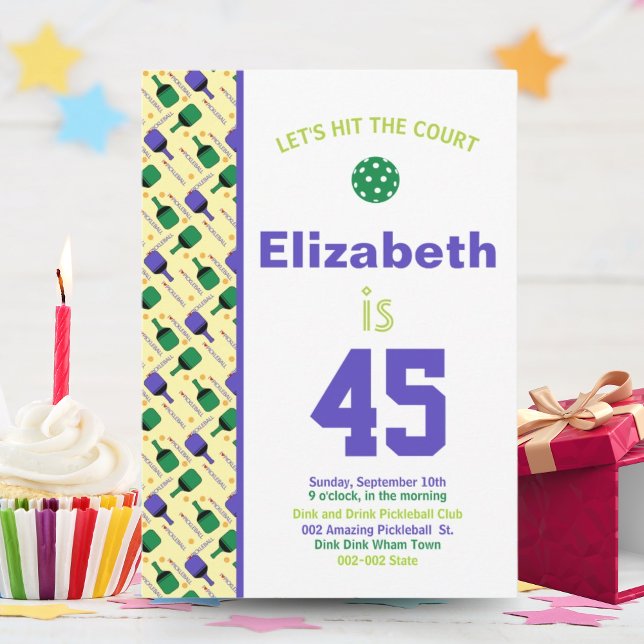 Convites Festa de Aniversário de Pickleball Verde e Roxo (Criador carregado)