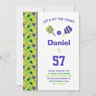 Convites Festa de aniversário de Pickleball verde + RSVP In
