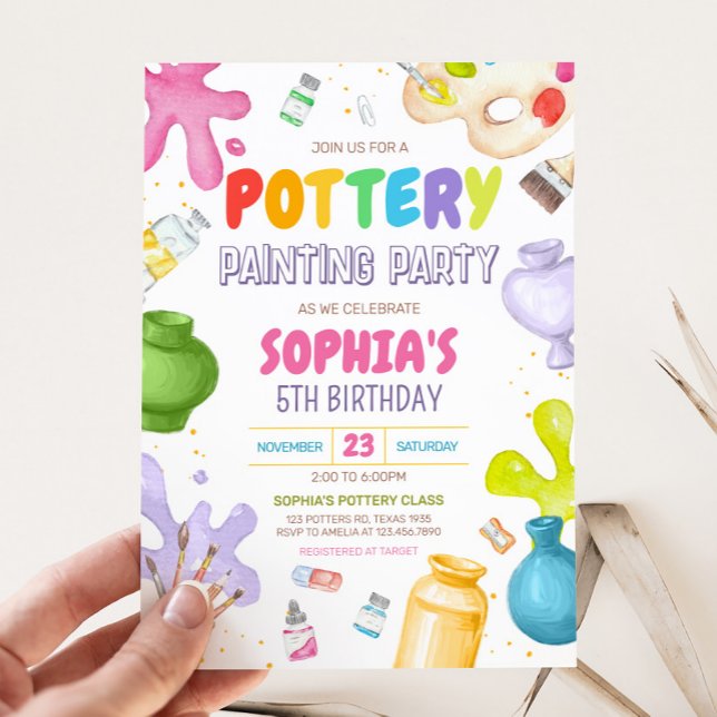 Convites Festa de aniversário de pintura de potência (Painting Pottery Birthday Party Invitation)