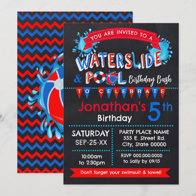 Convites Festa de aniversário de Piscina de  de lâmina d'ág (Frente/Verso)