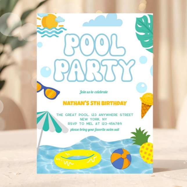 Convites Festa de Aniversário de Piscina de Diversão de Ver (pool party invitation, summer birthday invite, kids pool party, swim party invitation, beach birthda)