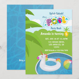 Convites Festa de aniversário de Piscina Inchada do Unicorn