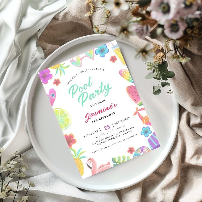 Convites Festa de aniversário de Piscina Tropical para Cria (Criador carregado)