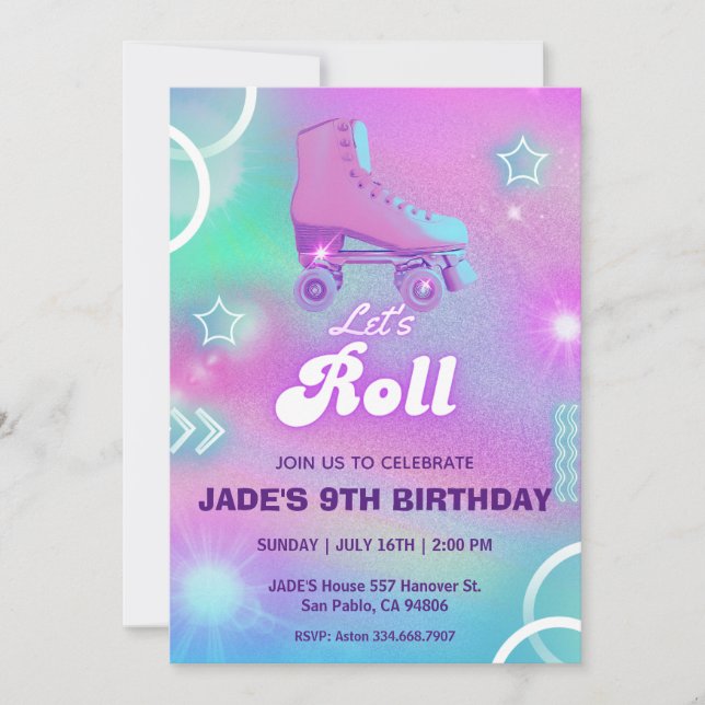 Convites Festa de aniversário de Pista Néon de Pastel (Frente)