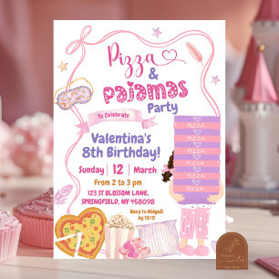 Convites Festa de Aniversário de Pizza com Laço Rosa e Pija