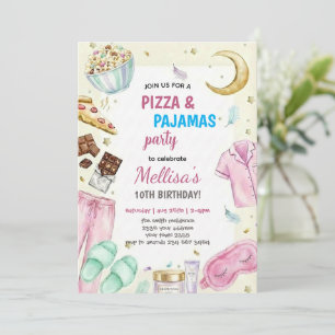 Convites Festa de Aniversário de Pizza e Pijamas Sleepover