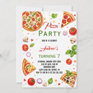 Convites Festa de Aniversário de Pizza Italiana com Aquarel