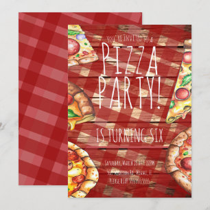 Convites Festa de Aniversário de Pizza Xadrez Aquarela Rest