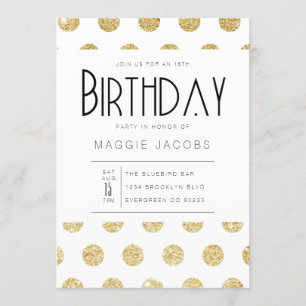 Convites Festa de Aniversário de Pontos Chic Dourado