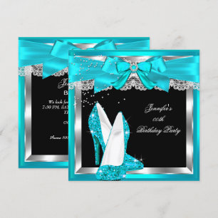 Convites Festa de aniversário de prata de alto salto azul-l
